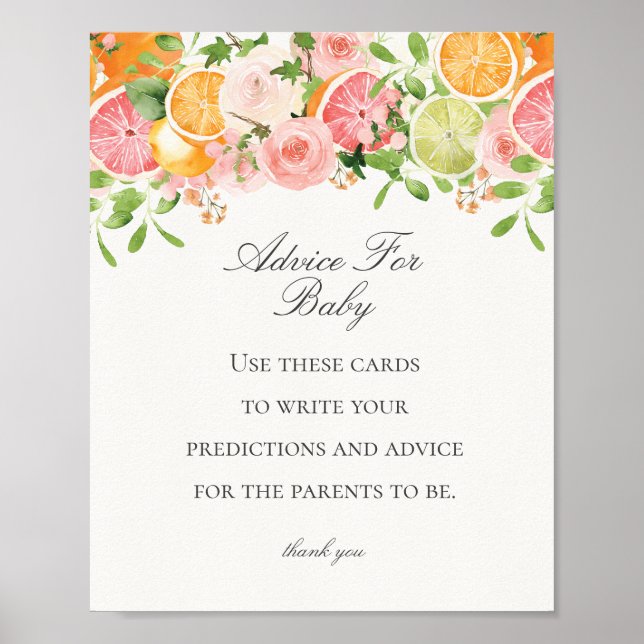Poster Pastel Citrus Floral Little Cutie Advice para Bebê (Frente)