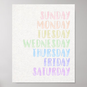 Poster Pastel Days of the Week Education Nursery Impressã
