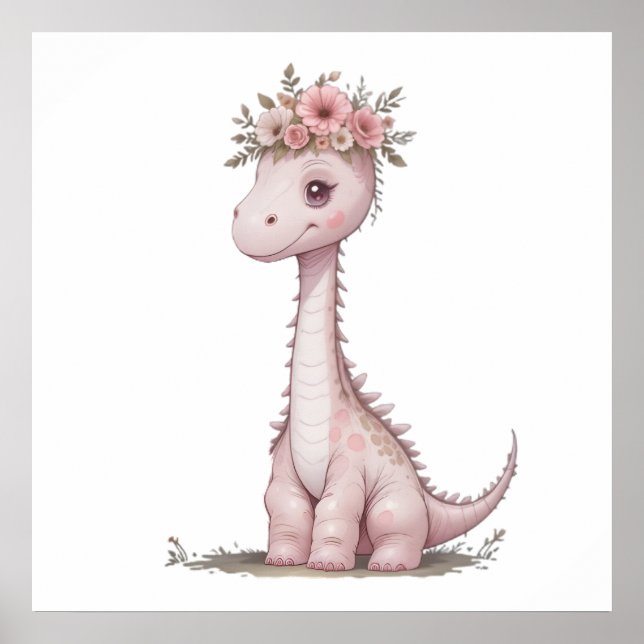 Poster Pastel Dino Baby Room Art - Dinossauro Aquarela (Frente)