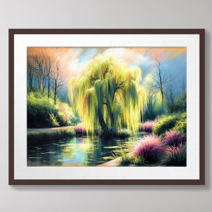 Poster Pastel Drael Garden Pond Com Árvore Selvagem