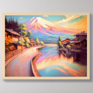 Poster Pastel Draing Mt. Fuji Sunset Japonês