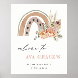 Poster Pastel Dusky Boho Floral Rainbow Aniversário Bem-v