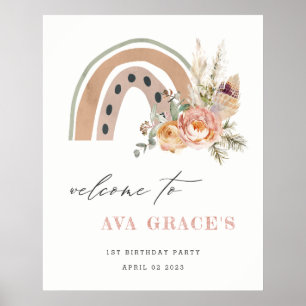 Poster Pastel Dusky Boho Floral Rainbow Aniversário Bem-v