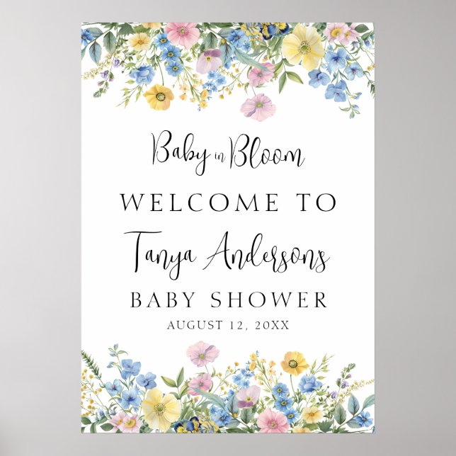 Poster Pastel Floral Baby in Bloom Watercolor Welcome (Frente)