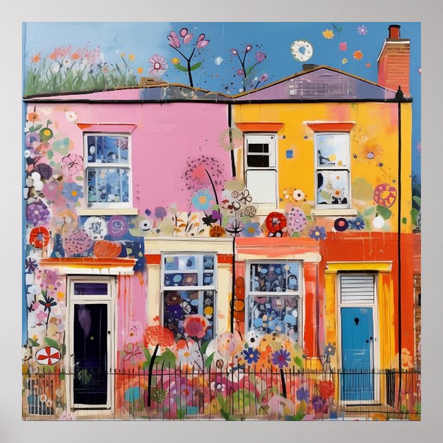 Poster Pastel Floral Houses (Frente)