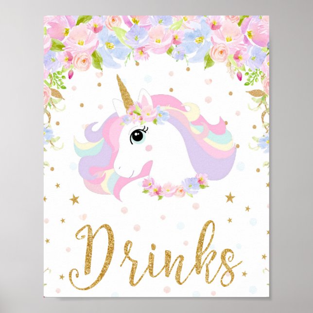 Poster Pastel Floral Unicorn Bebe Sinais Decoração de Mes (Frente)