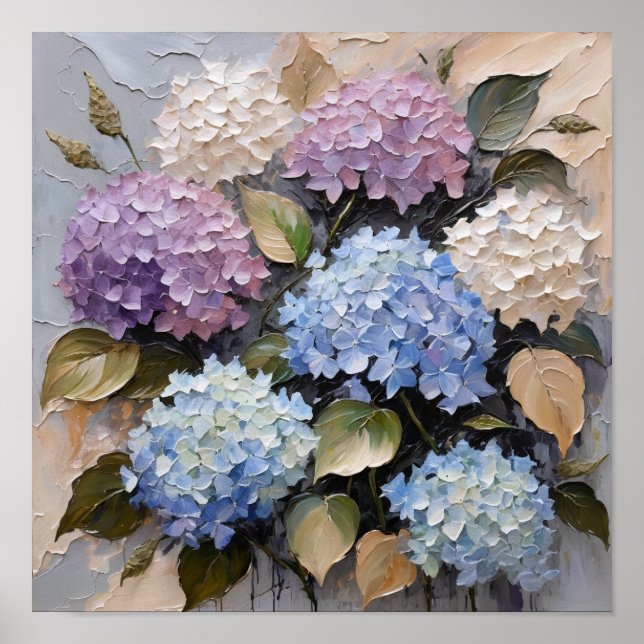 Poster Pastel Hydrangea Bouquet – Textured Floral (Frente)