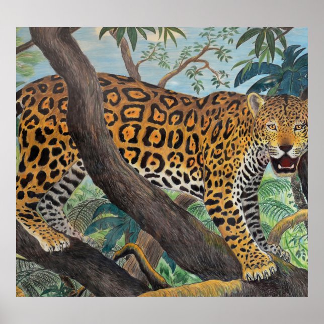 Poster Pastel Jaguar: desenho da selva. (Frente)