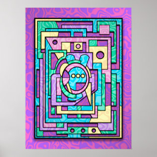 Poster Pastel Kawaii Geométrico Abstrato Labirinto