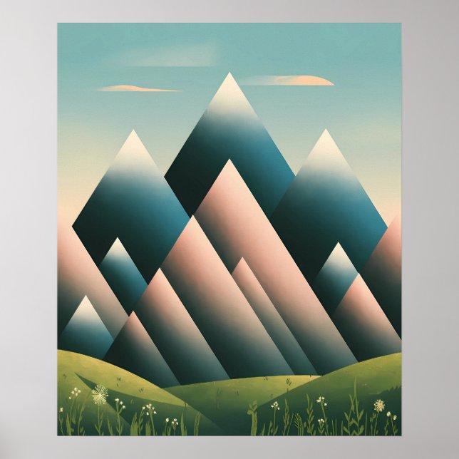 Poster Pastel Mínimo Moderno da Montanha Abstrato Geométr (Frente)