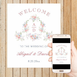 Poster Pastel Peonies Frame Casamento Monogramas Boas-vin