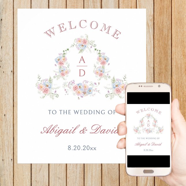 Poster Pastel Peonies Frame Casamento Monogramas Boas-vin (Criador carregado)