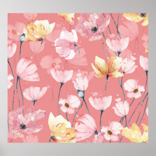 Poster Pastel Poppies: Watercolor Floral Sem Costura.