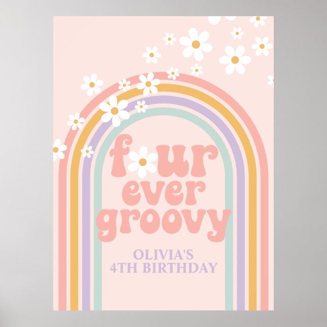 Poster Pastel Rainbow Retro Four Ever Groovy 4º Aniversár (Frente)
