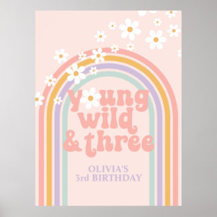 Poster Pastel Rainbow Retro Young Wild Três aniversário d