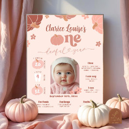 Poster Pastel Rosa Abóbora 1º Aniversário Foto Milestone