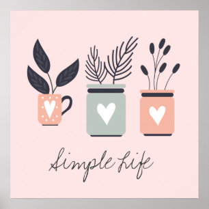 Poster Pastel, rosa e cinzas, plantas modernas potes