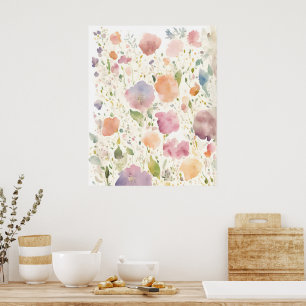 Poster Pastel Rosa Pêssego Lilac Flores Selvagens Florest
