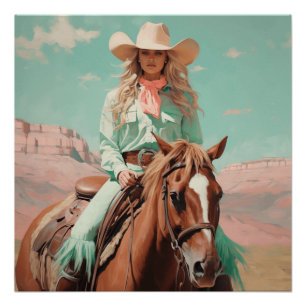 Póster Pastel Roundup: Arte de Muro de Cowgirl