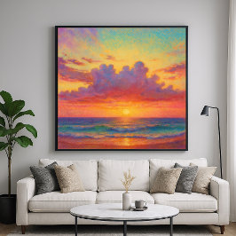 Poster Pastel Sunset Beach - Painterly Style Seascape