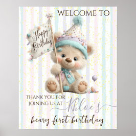 Poster Pastel Teddy Bear Birthday 