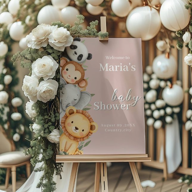 Póster Pastel Tropical Chá de fraldas Selle Safari Animai (Criador carregado)