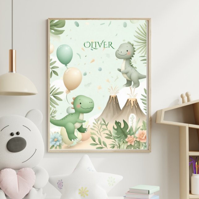 Póster Pastel Watercolor Dino Kids Nursery Art (Criador carregado)