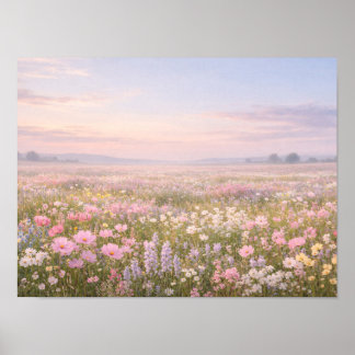 Poster Pastel Wildflower Meadow Pastel Sunset Landscape