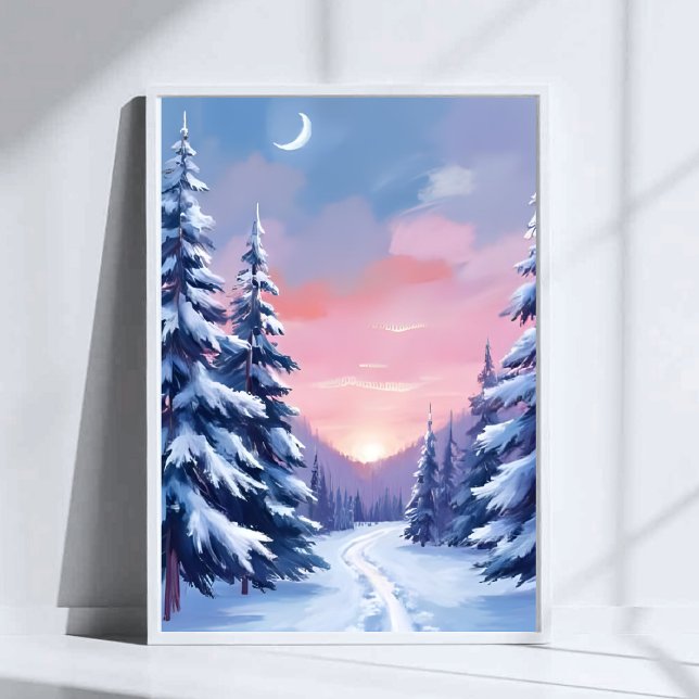 Poster Pastel Winter Sunset | Nature Painting Watercolor (Criador carregado)
