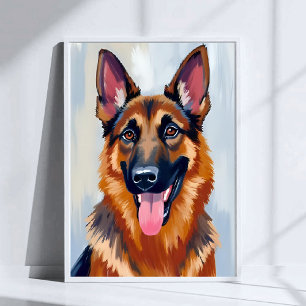 Poster Pastor Alemão   Aquarela de Cachorro Pet