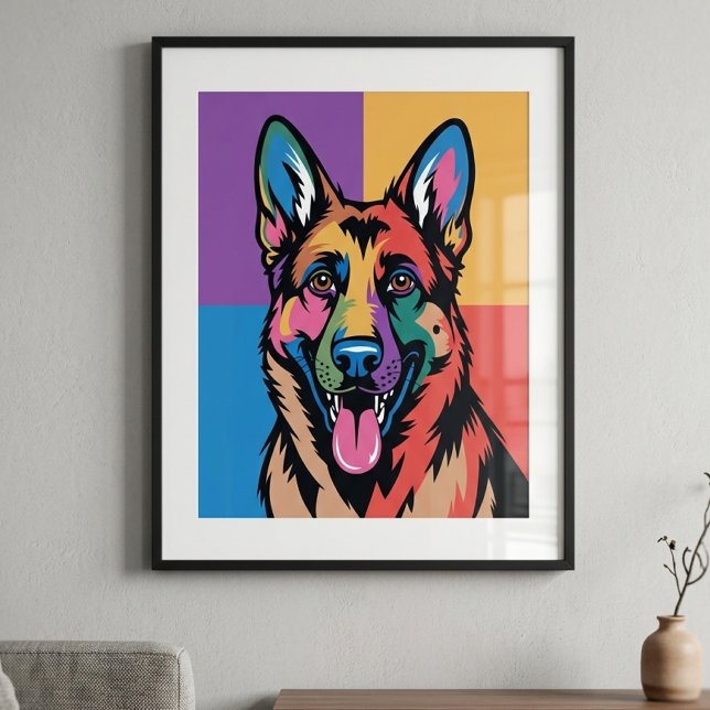 Poster Pastor Alemão Colorido Pop Art (german shepherd pop art poster)
