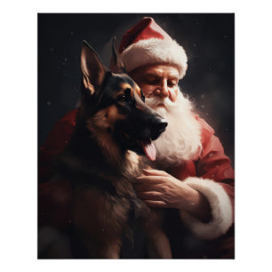 Póster Pastor Alemão Com Papai Noel Natal Festivo
