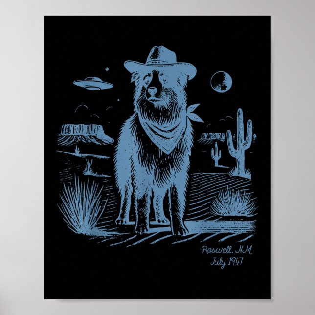 Poster Pastor australiano Aussie Vintage Ufo Western (Frente)