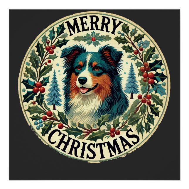 Póster Pastor Australiano de Natal (Frente)