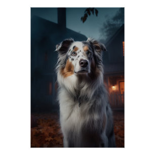 Póster Pastor Australiano Halloween Assustador