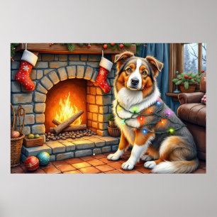 Poster Pastor Australiano Lareira com Luz de Natal