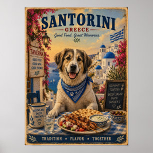 Poster Pastor Grego em Santorini Cartaz de Viagem Vintage