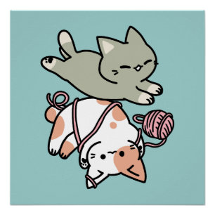 Póster Patas e Brincadeiras – Ilustração de Gato Adorável