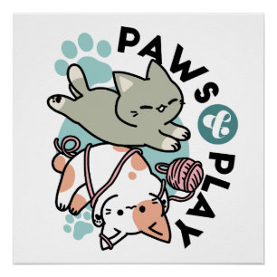 Póster Patas e Diversão – Adorável Ilustração de Gato