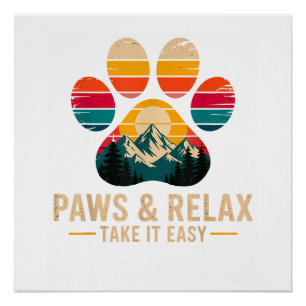 Póster Patas e Relaxe Vá com Calma Montanhas Vintage Cach