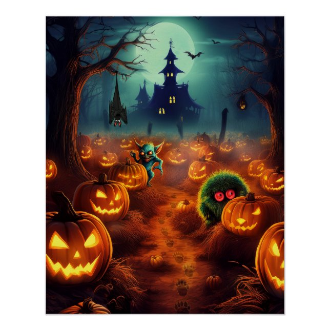 Póster Patch da abóbora assombrada pelo Halloween (Frente)