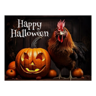 Póster Patch de Pumpkin de Galinha de Fazenda Feliz Hallo