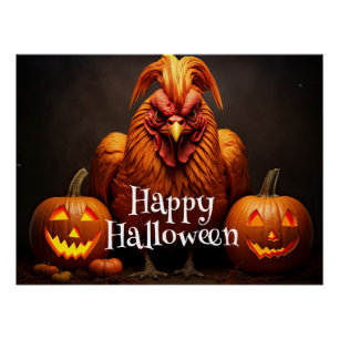 Póster Patch de Pumpkin de Galinha de Fazenda Feliz Hallo