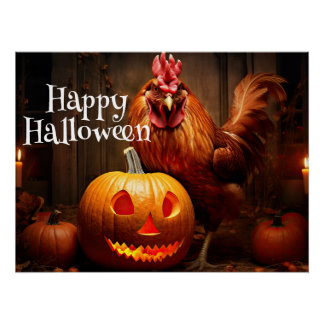 Póster Patch de Pumpkin de Galinha de Fazenda Feliz Hallo