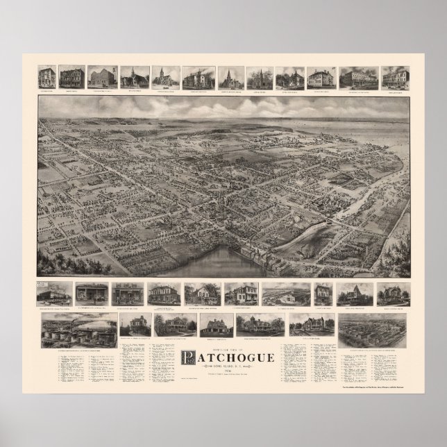 Póster Patchogue, Novo Mapa Panorâmico - 1906 (Frente)