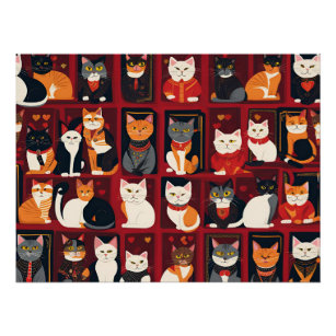 Póster patchwork cats AI art poster