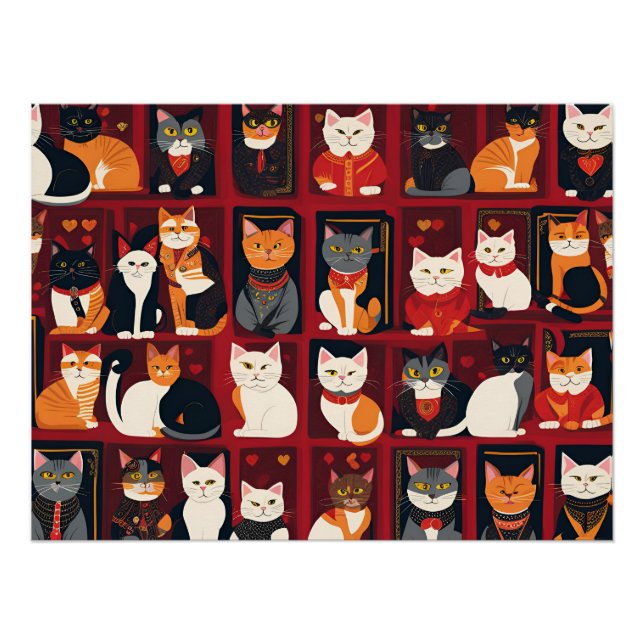 Póster patchwork cats AI art poster (Frente)
