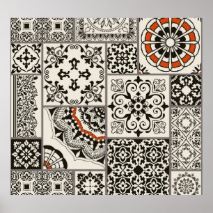 Poster Patchwork de Azulejos Majolica Árabe do Islã