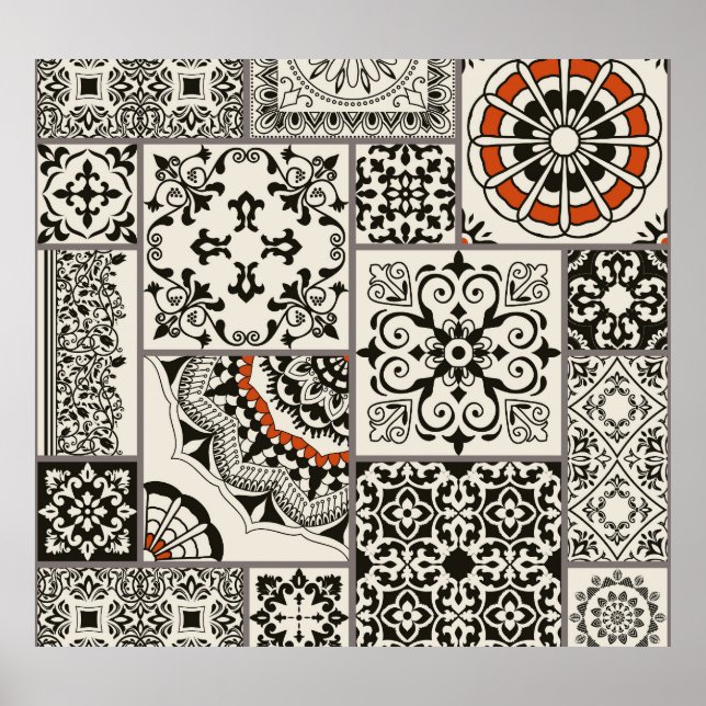Poster Patchwork de Azulejos Majolica Árabe do Islã (Frente)