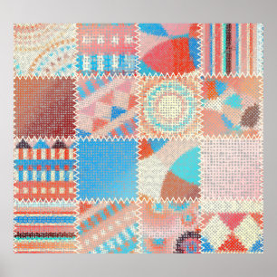 Poster Patchwork de Canvas bruta: padrão de vinheta textu
